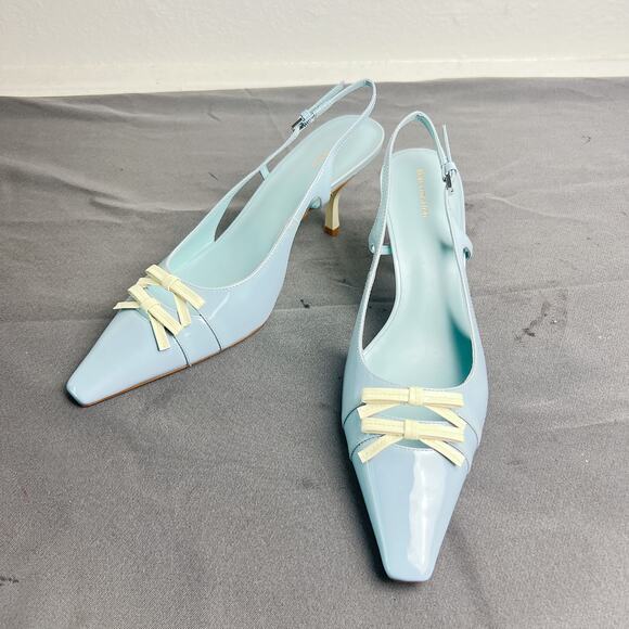 Reformation Noreen Aqua Patent Slingback Heels Sz 9.5 - Picture 1 of 7